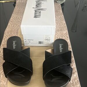 Neiman Marcus Black Crisscross Slide Mules - Women